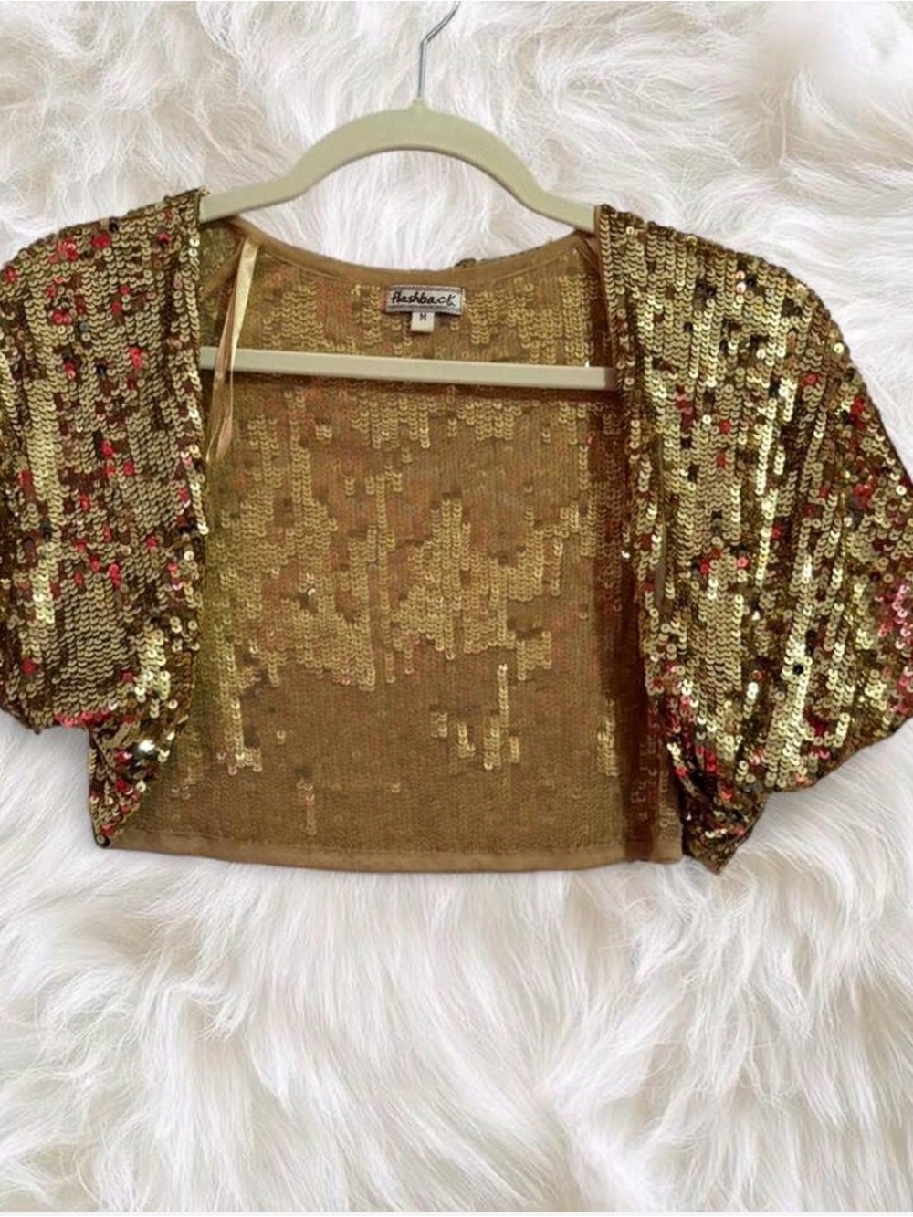 Vintage Flashback Gold Sequin Cropped Bolero Jacket - Gold